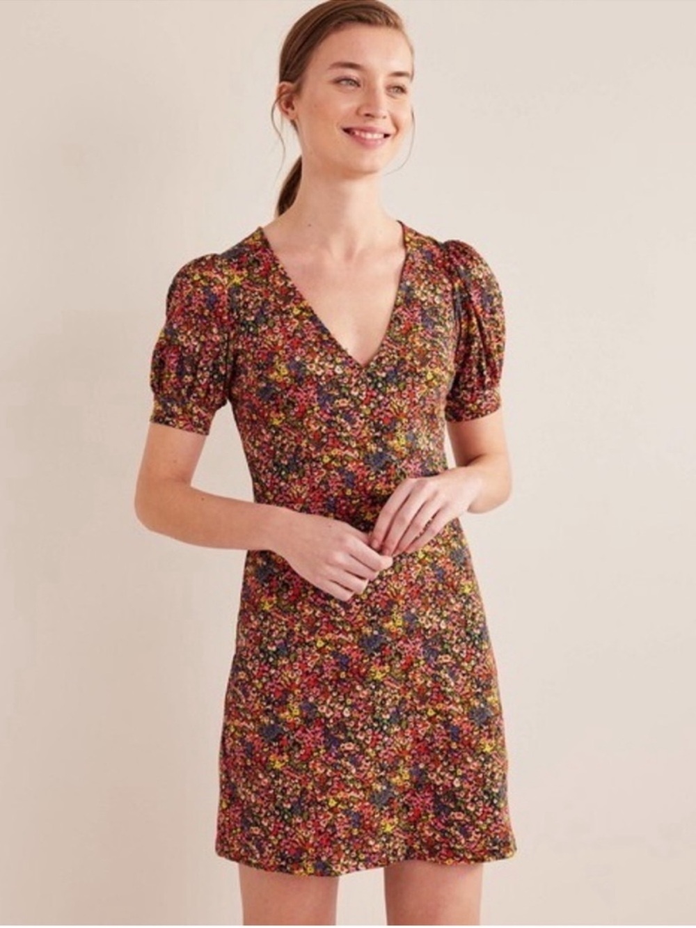 Boden Floral Cotton Short Sleeve Mini Dress In Garden Petals Size 10